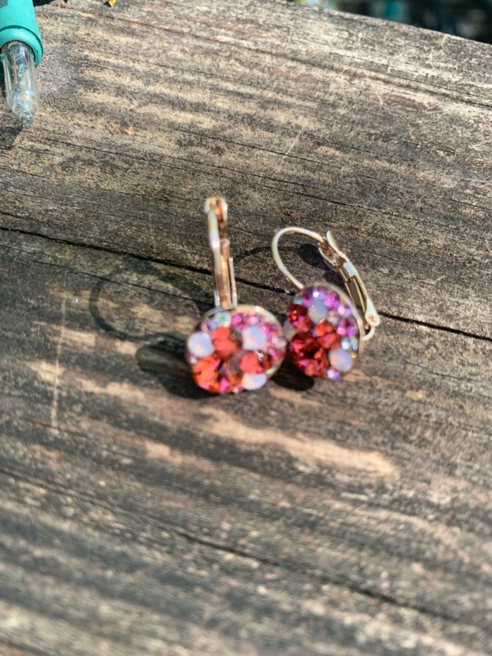 Gold-Tone Pink & Red Crystal Cluster Drop Earrings